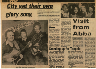 Charles I (Keith Jowett, Trevor Jones, John Jowett) are featured in Rock On for their single Glory! Bradford City, adjacent to an article about Abba.