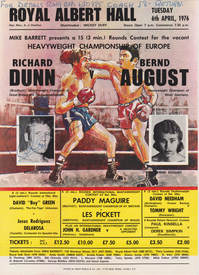 Midnight Hearse (Keith Jowett, Trevor Jones, John Jowett) owns this Richard Dunn vs. Bernd August program for the European Heavyweight Boxing Championship at Royal Albert Hall, autographed by Dunn.