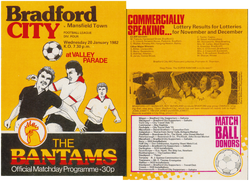 Bradford City Football Club program from Valley Parade Ground, featuring Charles I (Keith Jowett, Trevor Jones, John Jowett).